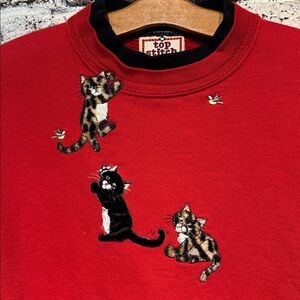 Morning Sun Top Stitch Sweatshirt with Cat Embroidery